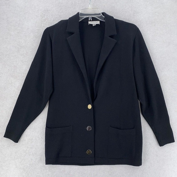 St John Santana Knit Blazer Sweater Womens Size P Three Button Shoulder‎ Pads - Picture 1 of 9